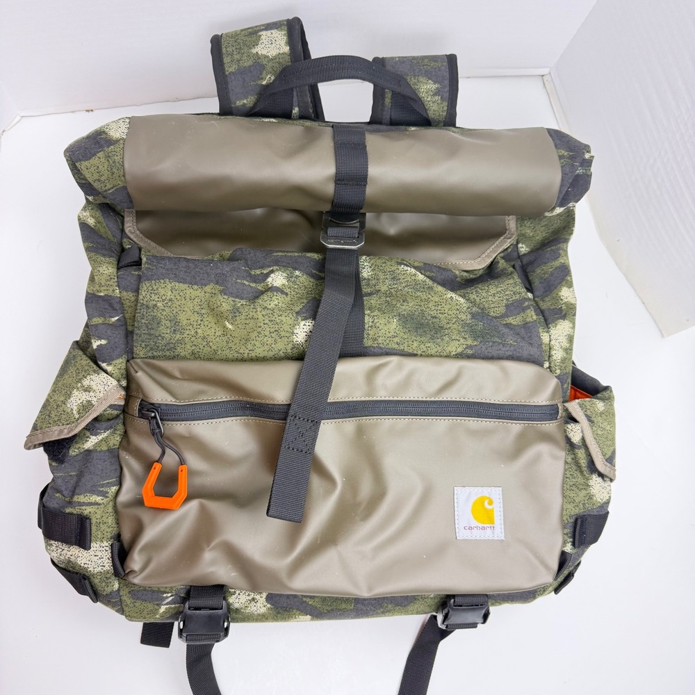 Carhartt 40L Nylon Roll Top Backpack Green Camo Roll Top Utility Bag Camouflage